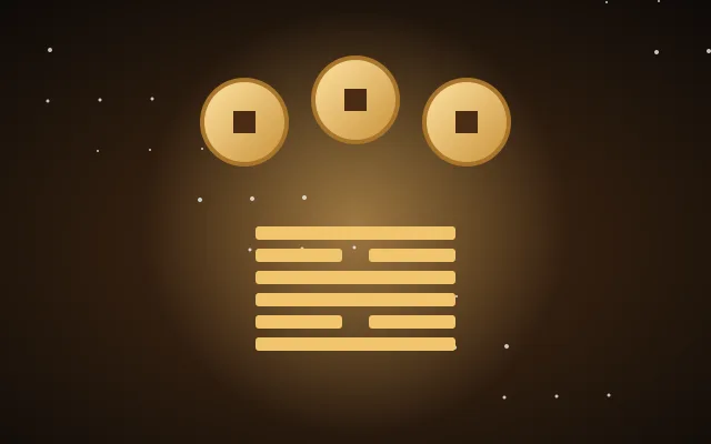 Three gold coins above a hexagram