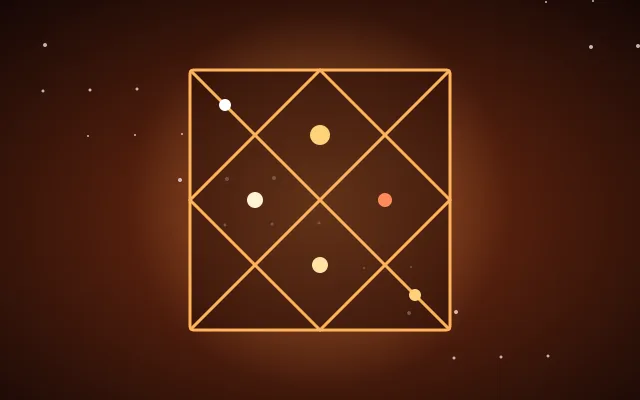 A glowing North Indian kundli chart